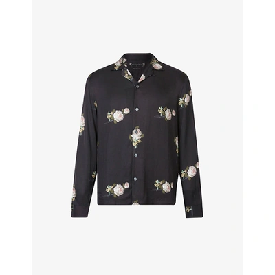 Allsaints Mens Jet Black Wreath Floral-print Woven Shirt Xs | ModeSens