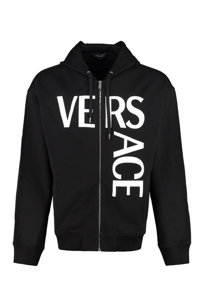 Shop Versace Logo Printed Zip In Black