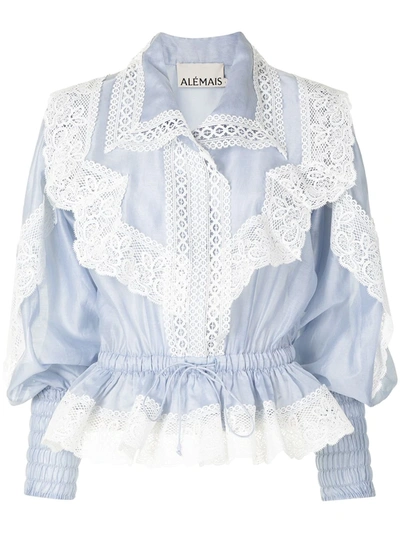 Shop Alemais Lace-detailed Button-up Shirt In Blue