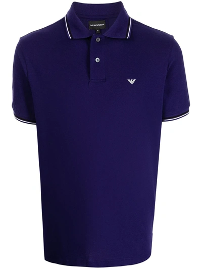 Shop Emporio Armani Logo-embroidered Cotton Polo Shirt In Purple