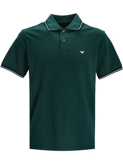Shop Emporio Armani Embroidered-logo Short-sleeved Polo Shirt In Green