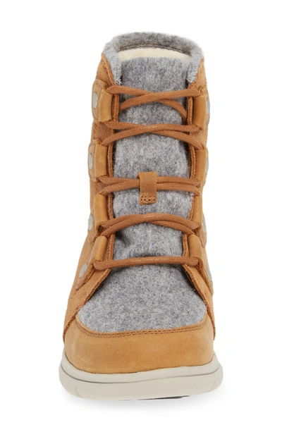 Shop Sorel Explorer Joan Waterproof Boot With Faux Fur Collar In Camel Brown Leather