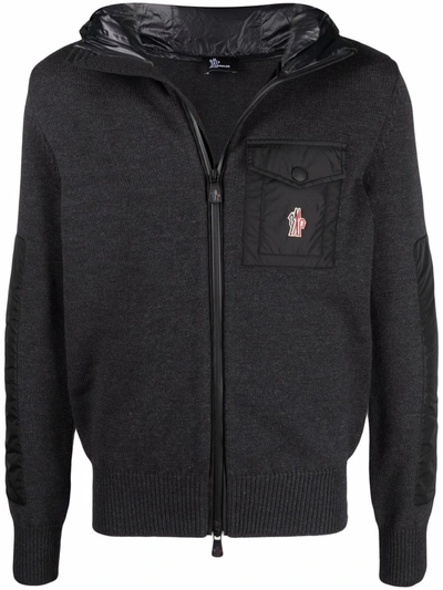 Shop Moncler Hooded Wool Zipped Jacket In Grey