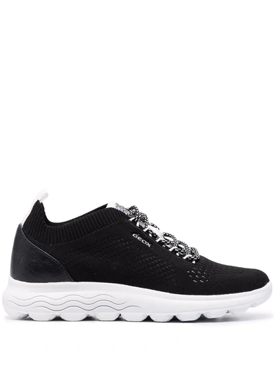 Shop Geox Spherica Knit Sneakers In Black