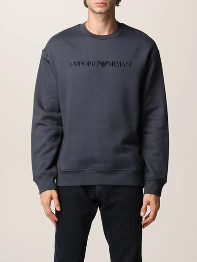 Shop Emporio Armani Sweatshirt In Cotton And Modal In Indigo