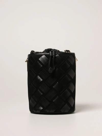 Shop Furla Lipari  Bag In Suede And Woven Leather In Black