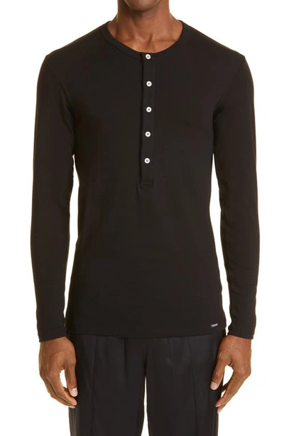 Shop Tom Ford Cotton Knit Henley In Black