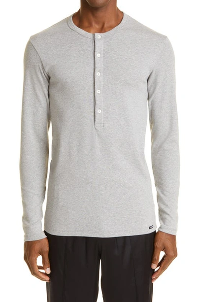 Shop Tom Ford Cotton Knit Henley In Grey