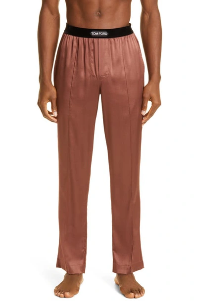 Shop Tom Ford Stretch Silk Pajama Pants In Copper