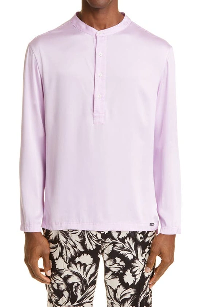 Shop Tom Ford Henley Stretch Silk Pajama Shirt In Lavender