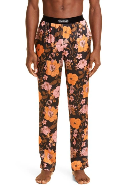 Shop Tom Ford Floral Print Stretch Silk Pajama Pants In Antique Pink