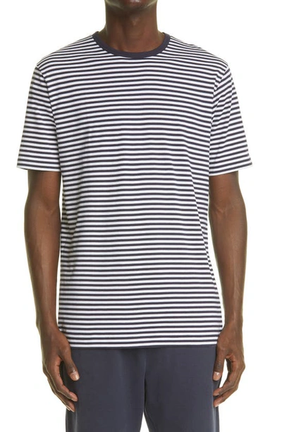 Shop Sunspel Stripe T-shirt In White/ Navy