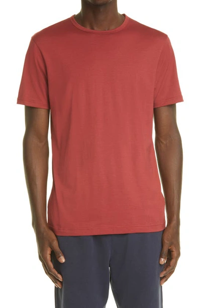 Shop Sunspel Solid Crewneck T-shirt In Brick Red