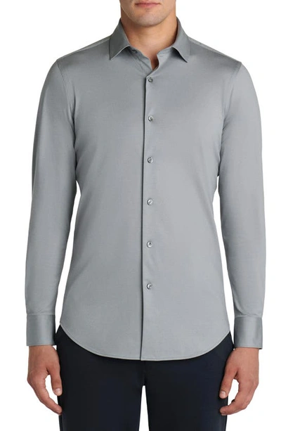 Shop Bugatchi Ooohcotton® Tech Solid Knit Button-up Shirt In Platinum