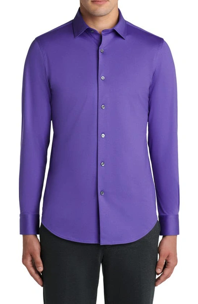 Shop Bugatchi Tech Solid Knit Stretch Cotton Button-up Shirt In Orchid