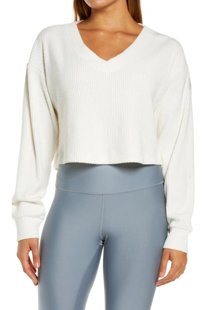 Alo Yoga Muse Ribbed V-neck Pullover Top In Ivory