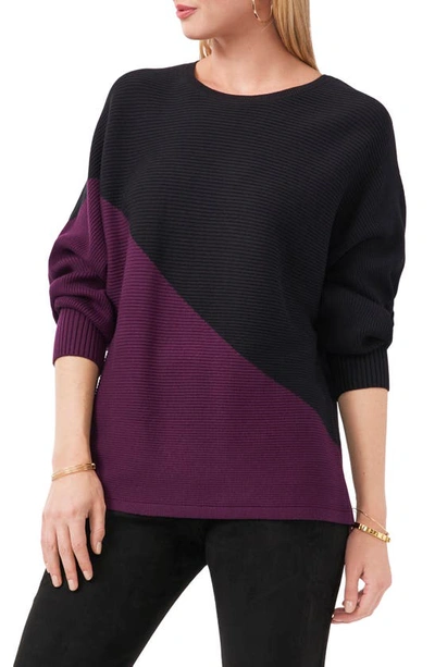 Shop Vince Camuto Asymmetric Colorblock Cotton Blend Sweater In Rich Black