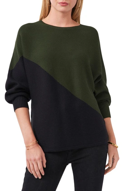 Shop Vince Camuto Asymmetric Colorblock Cotton Blend Sweater In Windsor Moss