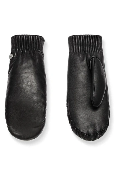 Shop Canada Goose Rib Cuff Leather Mittens In Black