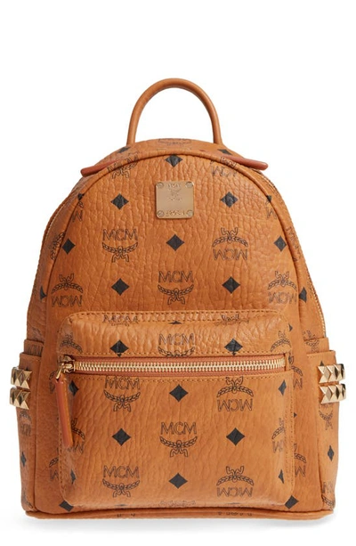 Shop Mcm Mini Stark Side Stud Coated Canvas Backpack In Cognac