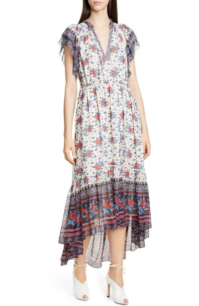 Shop Ulla Johnson Reese Silk Blend Jacquard High/low Dress In Pristine