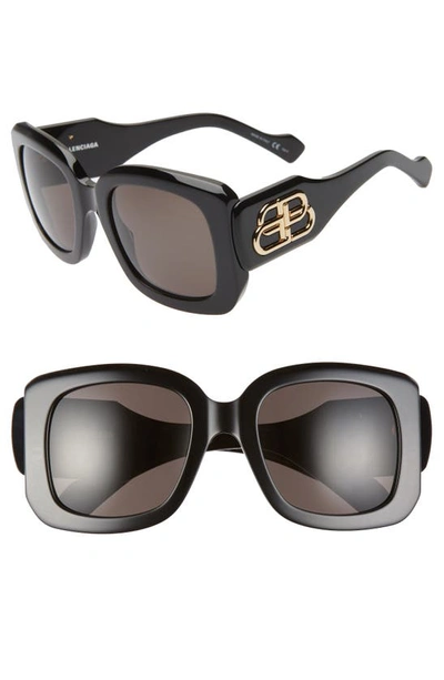 Shop Balenciaga Paris D-frame 53mm Square Sunglasses In Shiny Black/ Grey