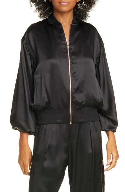 Shop Atm Anthony Thomas Melillo Silk Charmeuse Bomber Jacket In Black