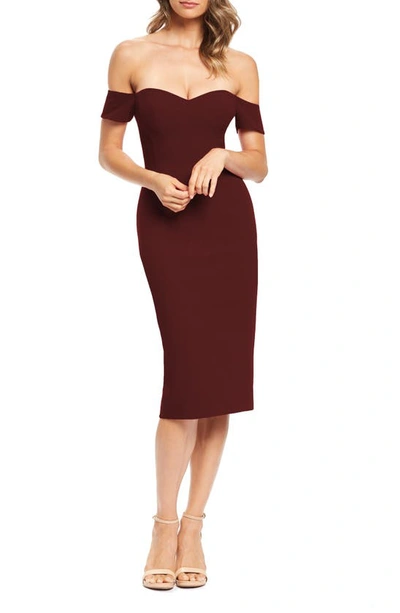 Shop Dress The Population Bailey Off The Shoulder Body-con Dress In Burgundy