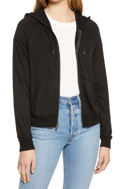 Shop Splendid Zip-up Hoodie In Black