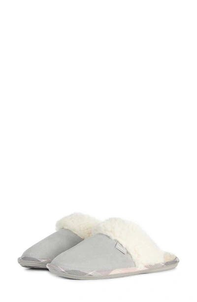 Shop Barbour Lydia Faux Fur Slipper In Grey Suede