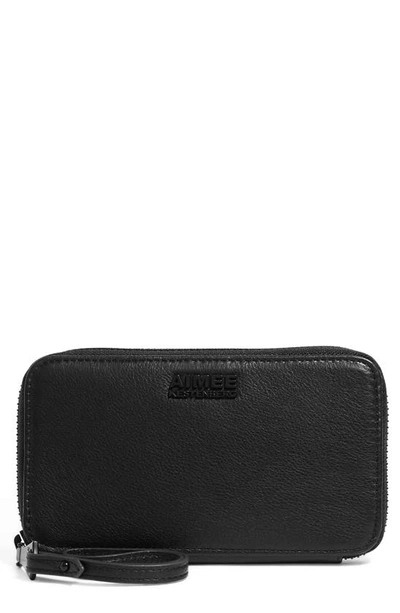 Shop Aimee Kestenberg Jenna Leather Zip Wristlet In Black Gloved Tanned