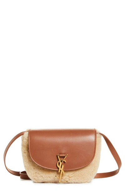 Shop Saint Laurent Small Kaia Leather & Genuine Shearling Crossbody Bag In Natural Beige/ Brick
