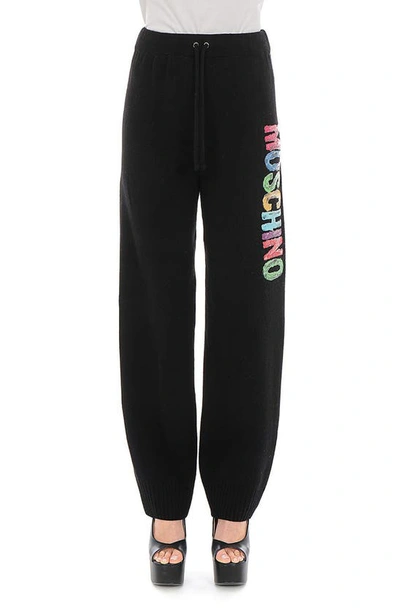 Shop Moschino Painted Logo Cashmere & Wool Sweater Joggers In 0555 Black