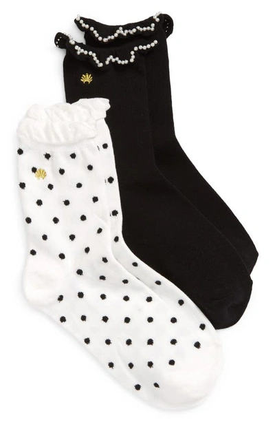 Lele Sadoughi 2-pack Black Tie Ruffle Socks In Black And White