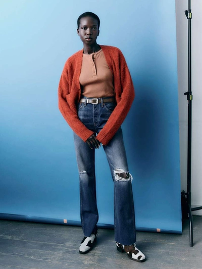 Re done 90s Oversized Crop Cardigan Burnt Orange ModeSens