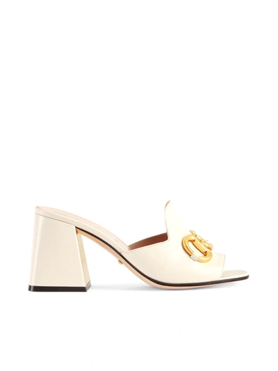 Shop Gucci Woman Slider Sandal With Horsebit In White