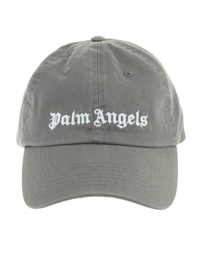 Shop Palm Angels Man Grey Baseball Cap With White Logo