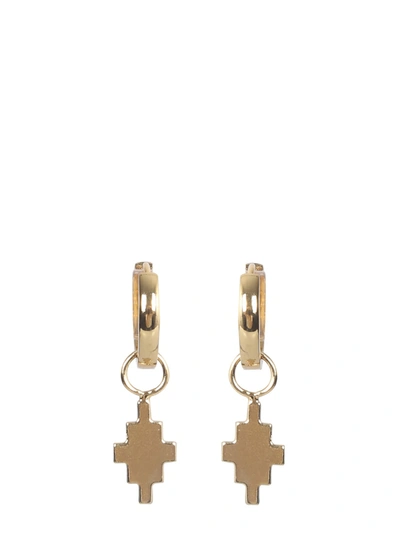 Shop Marcelo Burlon County Of Milan Hoop Earrings With Cross Pendant In Oro
