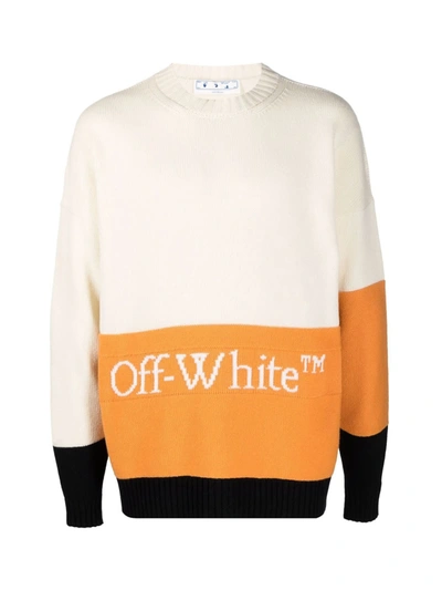 Shop Off-white Blocked Knit Crewneck In Orangeade White