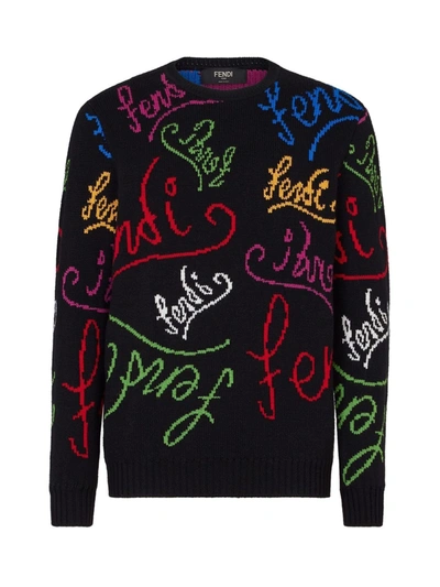 Shop Fendi Logo Sweater In Black