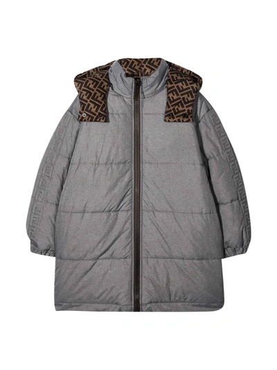 Shop Fendi Gray Lightweight Jacket With Hood. In Grigio