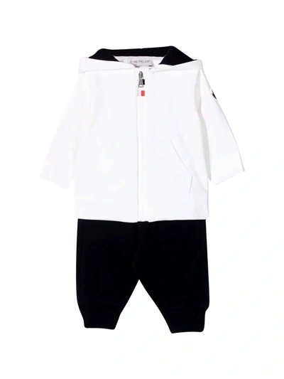 Shop Moncler Two-tone Baby Suit In Bianca