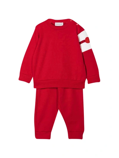 Shop Moncler Red Baby Suit In Rosso