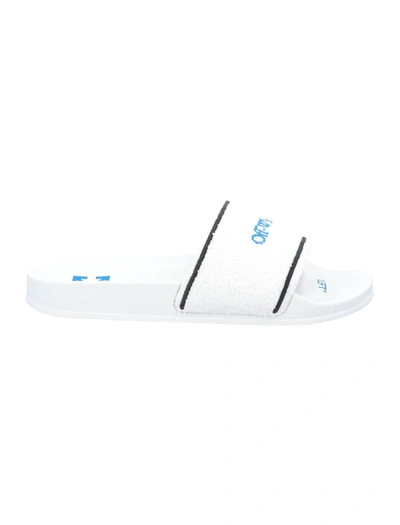 Off-white White Towel Material Slides With Striped Detailing In White