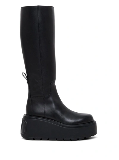 Shop Valentino Black Leather Boots With Oversize Sole And Vlogo