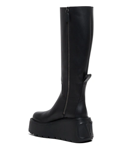 Shop Valentino Black Leather Boots With Oversize Sole And Vlogo