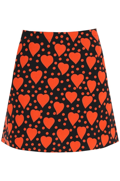 Shop Saint Laurent Hearts And Dots Mini Skirt In Black,red