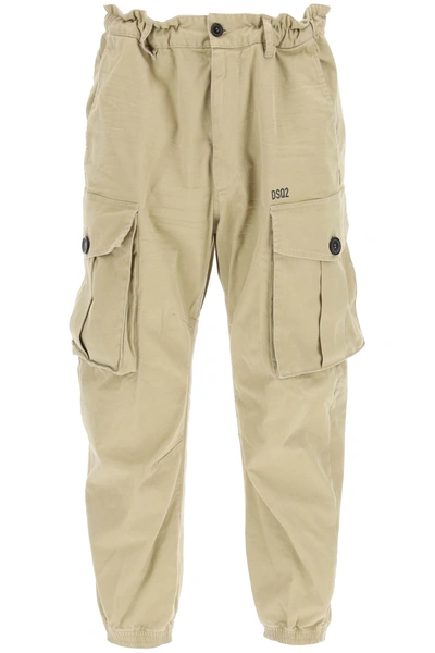 Shop Dsquared2 Elastic Cargo Trousers In Beige