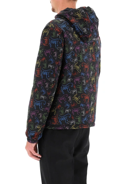 Shop Fendi Reversible Windbreaker Jacket In Printed Nylon In Black,red,yellow