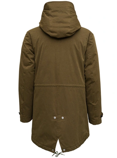 Shop Ten C Long Green Hooded Nylon Jacket